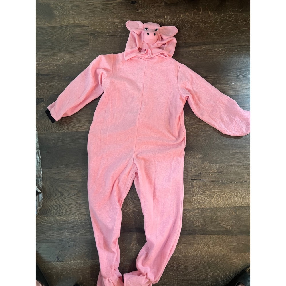 Pink Pig Costume Kids Medium Two Piece Fleece Jumpsuit with Hood Animal Outfit